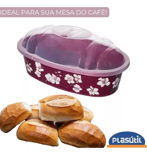 Porta Pão Bolo Com Tampa Plástico Decorado Plasútil